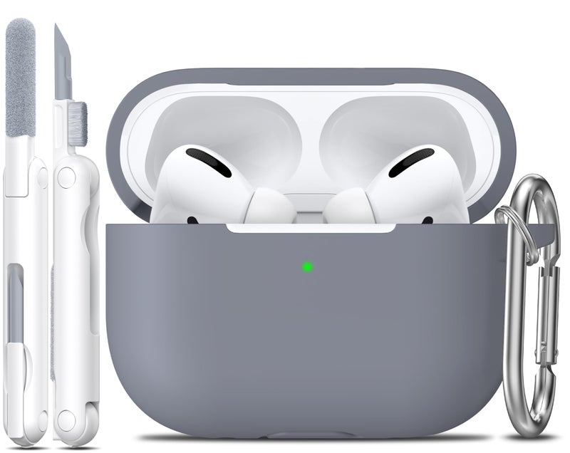 R-fun for AirPods Pro 2nd/1st Generation Case with Cleaner Kit,Soft Silicone Protective Case Cover for Apple AirPod Pro 2/1 for Women Men,AirPods Pro Case Accessories with Keychain,Grey - Image 1